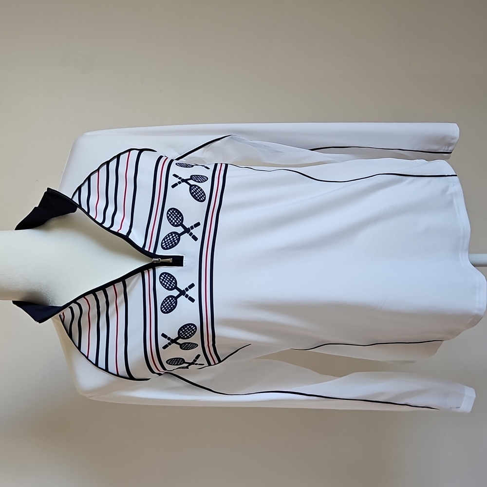 San Soleil M UPF50 Vintage Sidelines Quarter Zip Sheer Sleeve Tennis Core